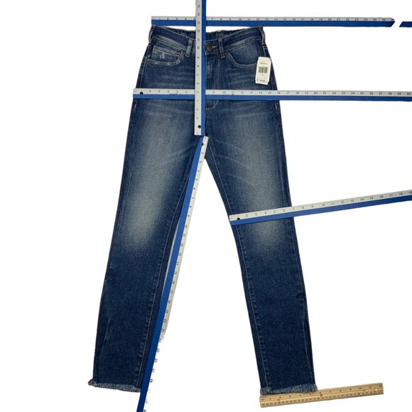Ser.O.Ya Toya Jeans 25 Tahoe Blue High Rise Slim Leg Raw Hem Zip Fly - Picture 4 of 12